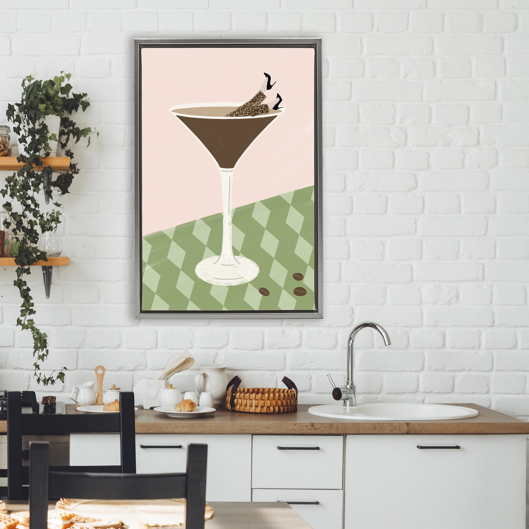 Stupell Industries Glam Martini Splash Gray Framed Floater Canvas Wall Art, design by Emily Navas