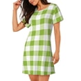 thumbnail image 2 of Fotbe White Green Plaid Bata de Dormir para Mujer con Estampado, Camisón de Algodón de Manga Corta, Ropa de Dormir Casual, 2 of 6