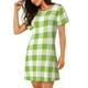 thumbnail image 2 of Easygdp White Green Plaid Camisón de manga corta para mujer, informal, estampado, 2 of 6