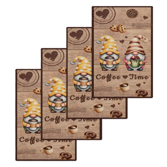 Farmhouse Coffee Time Kitchen Dish Towels for Drying Dishes Set of 4, Vintage Gnomes Desserts Brown Wood Waffle Weave Microfiber Hand Tea Bathroom Towels Quick Dry & Absorbent Towel 15.7x23.6