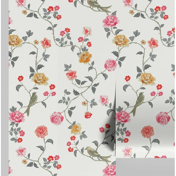 S4Sassy Peel & Stick Vinyl Wallpaper, Chic Floral Wallpaper Contact Paper Waterproof - White, 25"x240" ,Removable Wall Covering for Home Decor in Bedrooms, Renter Spaces, Cabinets