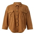 thumbnail image 4 of Womens Corduroy Autumn Shirt Jacket Lapel Button-down Long Sleeve Solid Color Shacket Jacket, 4 of 5