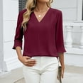 thumbnail image 6 of HongQid Women's 3/4 Sleeve Tops Dressy Casual Pleated V Neck Business Work Blouses Office Shirts, 6 of 9