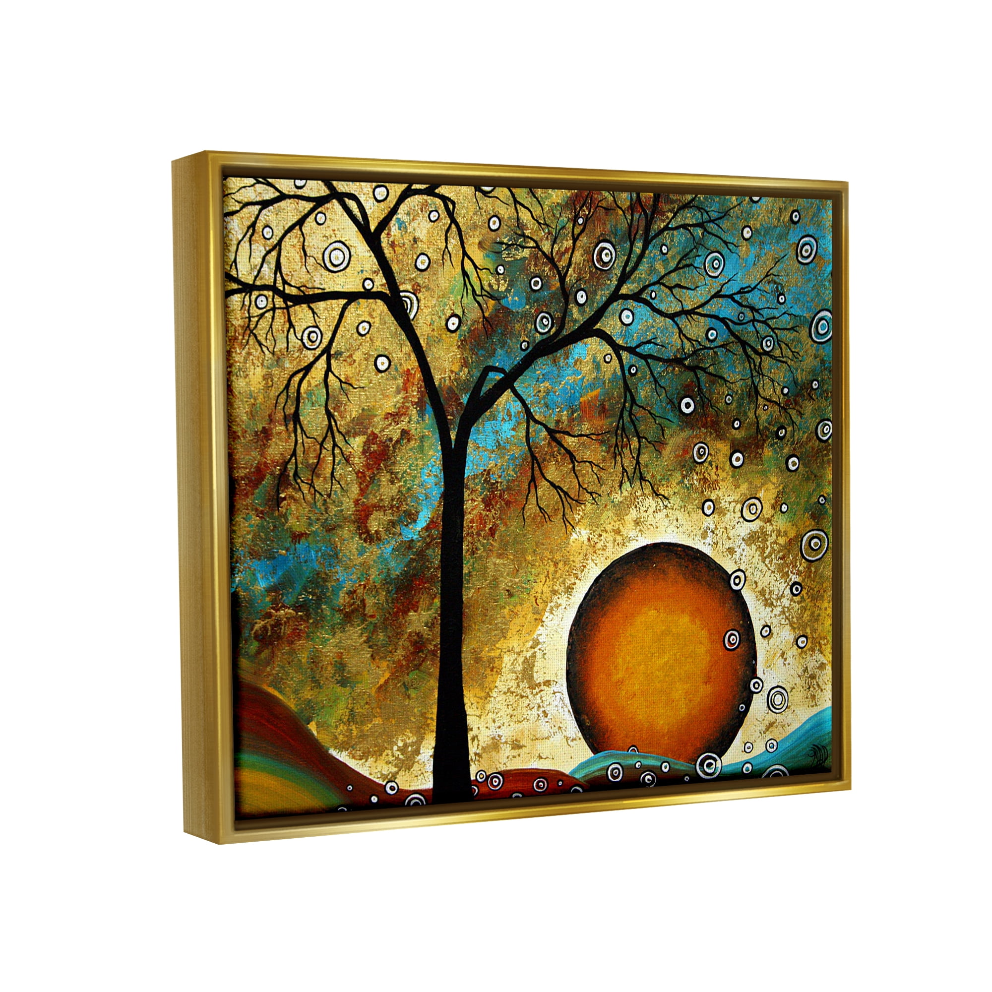 Stupell Industries Boho Tree Scenery Abstract Painting Gold Floater Framed Art Print Wall Art, 21 x 17