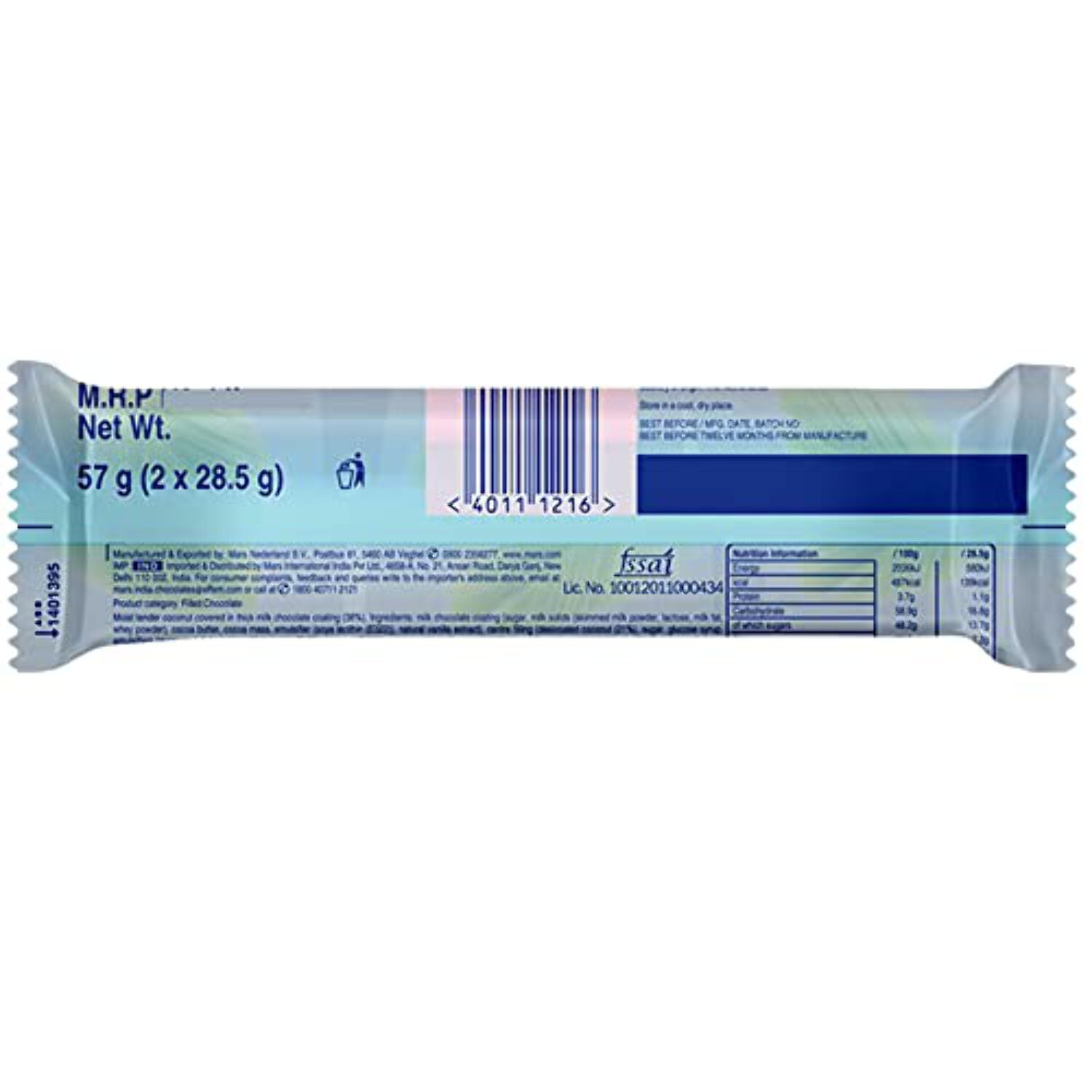 Bounty Coconut Chocolate Bar 57g Pack of 12