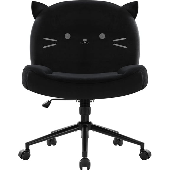 JessieMal Armless Office Desk Chair with Wheels,Ergonomic Criss Cross Legged Computer Chair with Fabric Padded, Height Adjustable Wide Seat Vanity Chairs,Mid Back Task Chair for Home, Bedroom (Black)