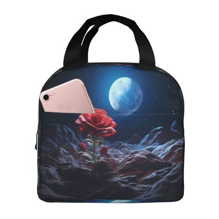 Insulated Lunch Bag for Women Men - Artistic Moon Rose Leakproof Cooler Lunch Box for Women Men  Lunch Tote Bags for Work School Picnic Travel