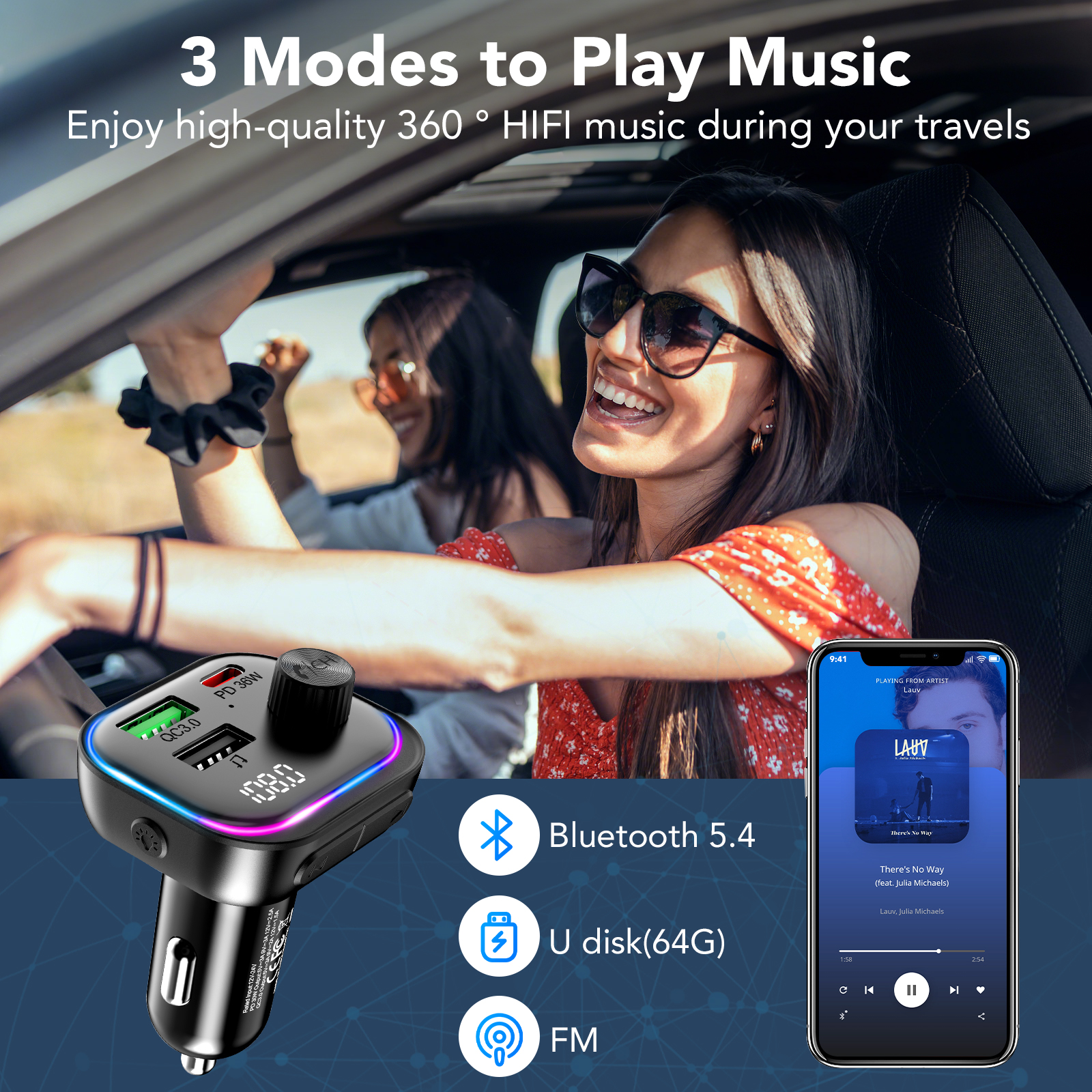 KT1 Bluetooth FM Transmitter with USB-C Charger photo 8