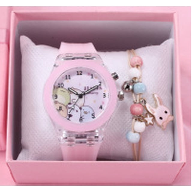 Reloj luminoso para niños, reloj electrónico de silicona luminoso con unicornio y pulsera (2 uds./juego)