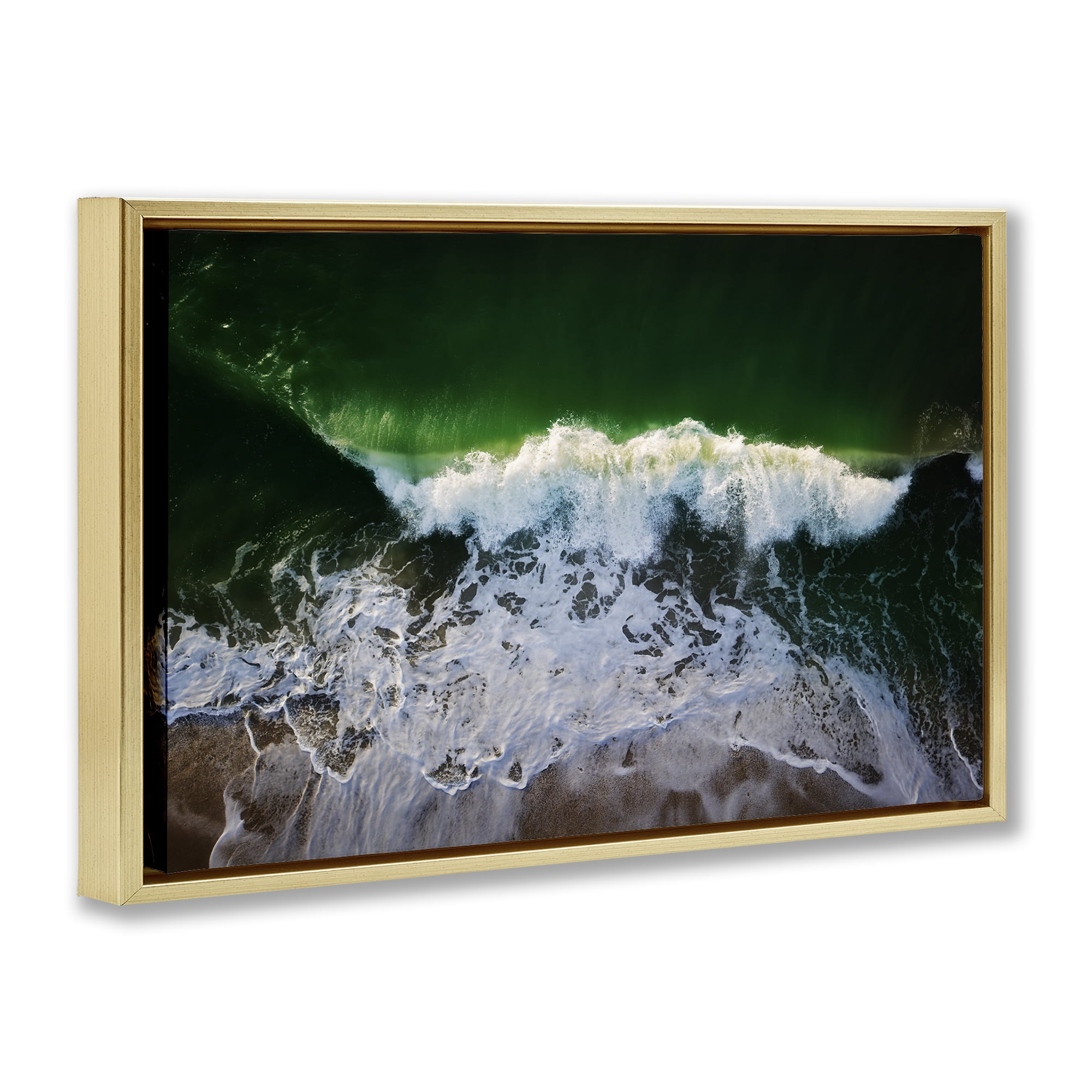 Stupell Industries Deep Green Wave Splash Nautical & Beach Photography Gold Floater Framed Canvas Art Print Wall Art, 25 x 17