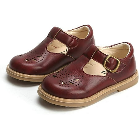 

Kids Girl s T-Strap School Uniform Dress Shoe Mary Jane Princess Flats Cutout Buckle Footwear