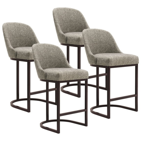 Leick Home Barrelback Counter Stool with Gray Seat and Espresso Metal Base, Set of 4