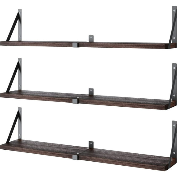 Floating Bookshelf ,33inch, Wall Mounted Shelves for Living Room, Kitchen Organization,Bathroom, Bedroom Décor,Hanging Decorative Wall Shelves,Set of 3 Dark Brown
