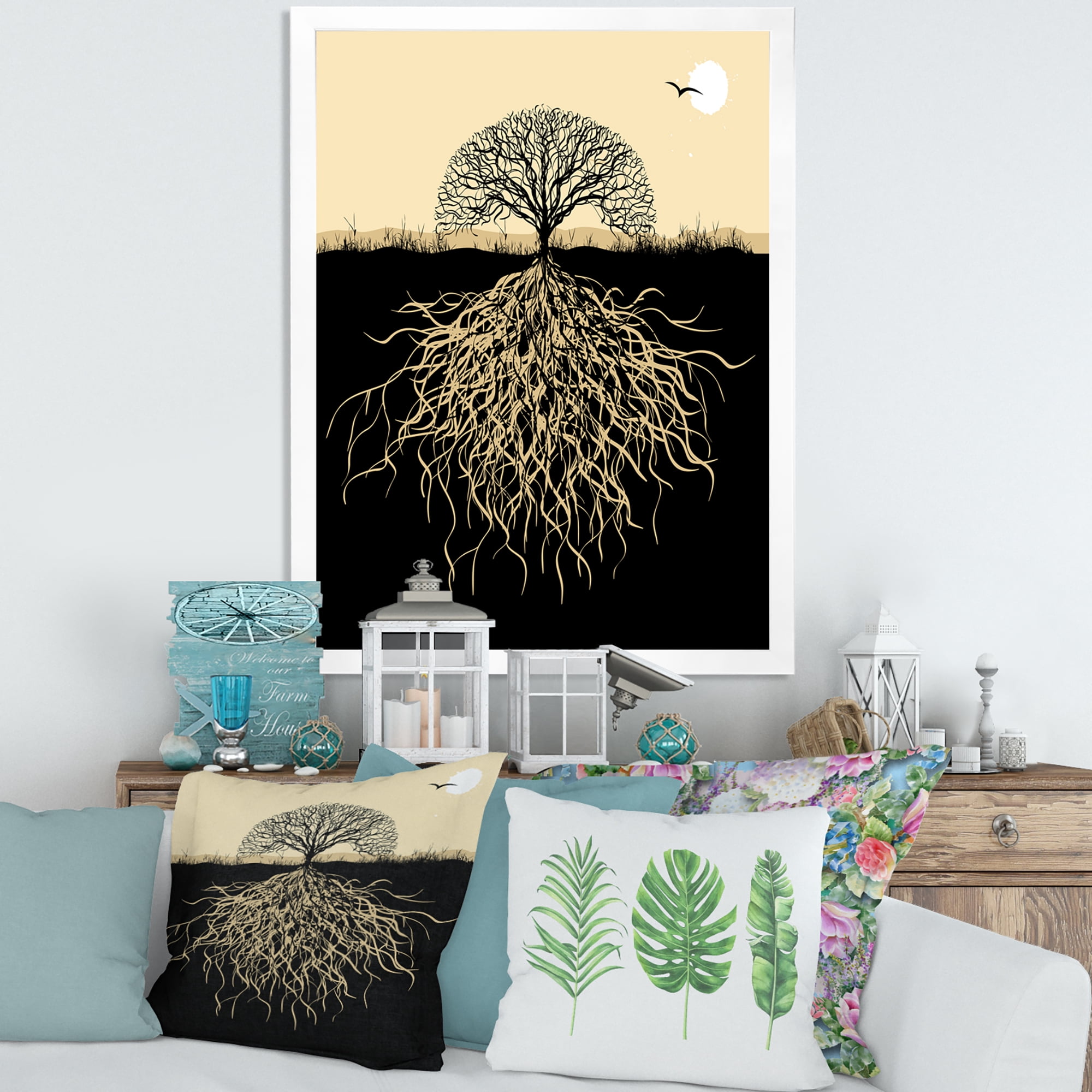 Designart 'Tree Silhouette With Underground Roots' Traditional Framed Art Print