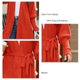 thumbnail image 4 of Abrigo de punto para mujer Frente abierto con cinturón Mangas largas abullonadas Color puro Longitud midi Abrigo de suéter informal Naranja S, 4 of 6