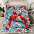 thumbnail image 2 of Homewish Cardinal Bird Twin Sheet Sets,Japanese Cherry Blossom Twin Fitted Sheet,Pink Red Blue Flat Sheet For Girls Kids,Luxury Bedroom Decor,3-Piece, 2 of 7