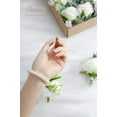 thumbnail image 3 of Ivory Rose Wrist Corsage Wristlet Band Bracelet and Men Boutonniere Set for White Wedding Flower Accessories Prom Suit Decorations, 3 of 5