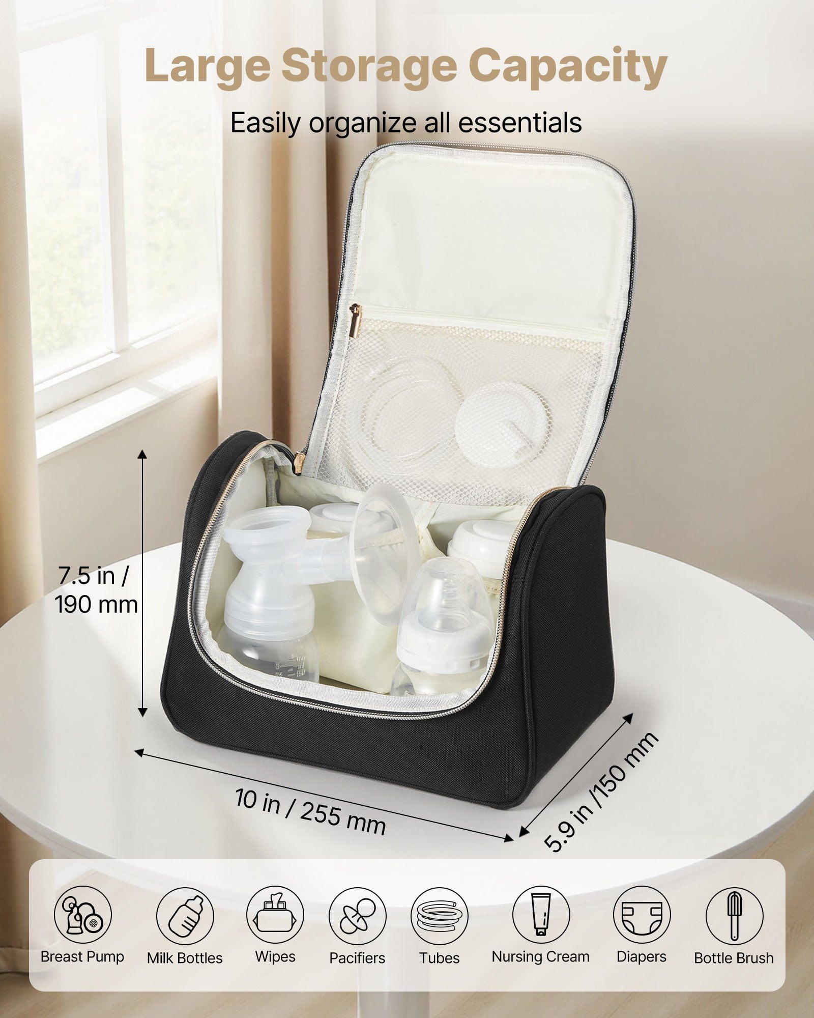 Wearable Breast Pump Bag, Breast Feeding Bag with Waterproof Mat, Fits for M5/M6, Pumping Accessories & Breastmilk Storage, Portable Pump Carrying Case for Work, Travel & Family Use, Black