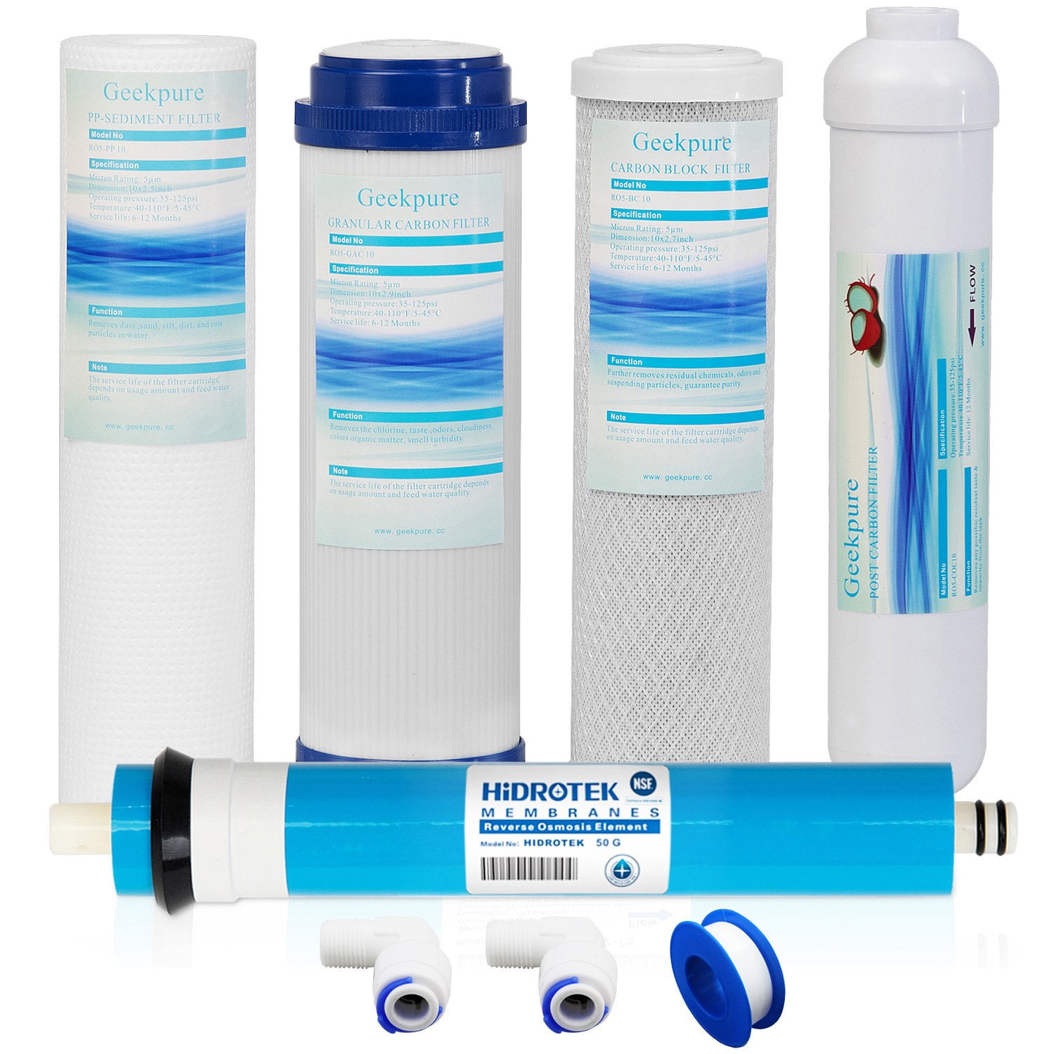 5 Stage Reverse Osmosis System Filters Replacement Set Universal w/50G Ro unit 