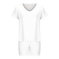 thumbnail image 4 of 2 Piece Summer Sets for Women Short Sleeve V-Neck Blouses & Shirts Sets 2PC Women's V Neck Shorts Sleeve Two-piece Comfortable Home Pajamas Set Sports Set Two Piece Outfit Women White xxl, 4 of 5