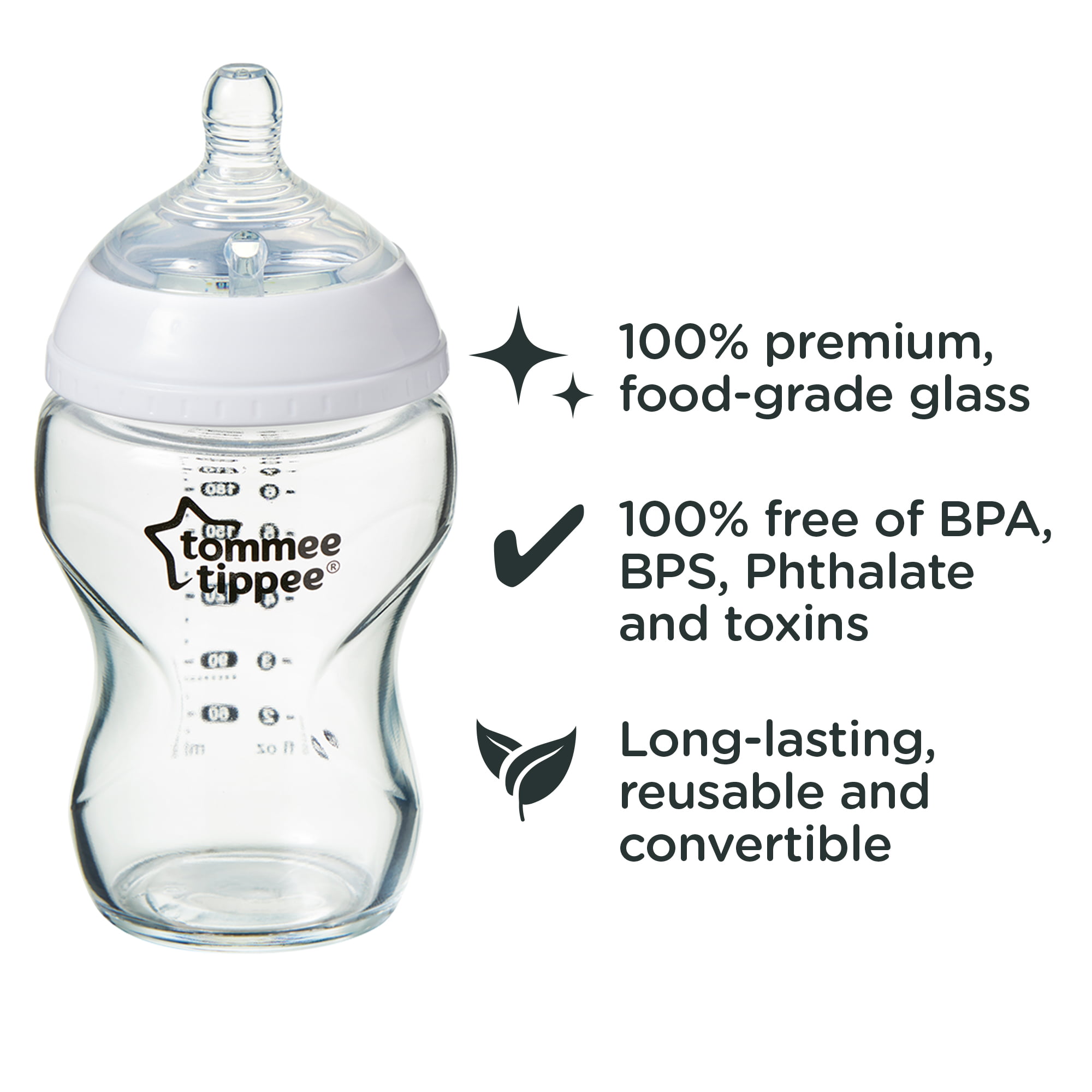 Voorkomen sigaar de studie Tommee Tippee Closer to Nature 3 in 1 Convertible Glass Baby Bottles,  Anti-Colic Valve – 9-ounce, 3 Count - Walmart.com