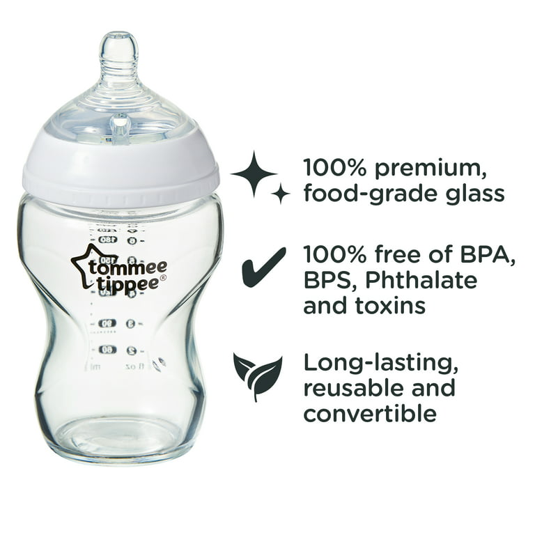 Tommee Tippee Closer to Nature 3 in 1 Glass Baby Bottle Set, 9oz, 3 Count