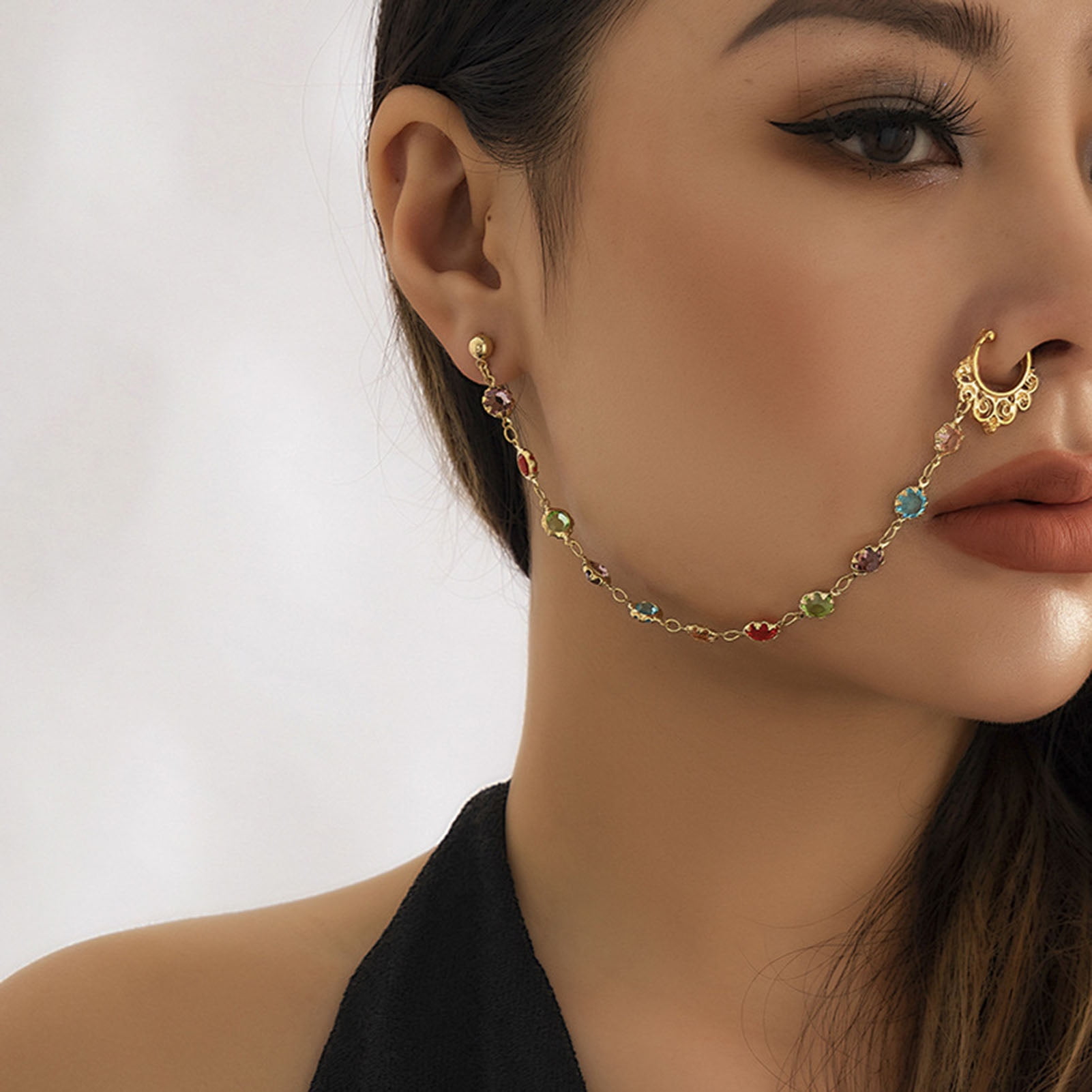 vnanda Nose Chain Jewelry Ethnic Style Star Leaf Faux Pearl Tassel Chain Nose Jewelry Piercing Stud Earrings Nose Ring Nose Chain Party Nose Jewelry Walmart