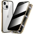 thumbnail image 1 of KOMI Magnetic Privacy Case for iPhone 16 Pro, Anti peep Magnetic Adsorption Double Side Tempered Glass Full Body Case Privacy Screen Protector Metal Titanium Frame Clear Back Phone Case Cover Gold, 1 of 5
