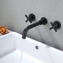 Hassch Matte Black Bathroom Faucet, Double Handle Wall Mount Bathroom Sink Faucet and Rough-in Valve Included