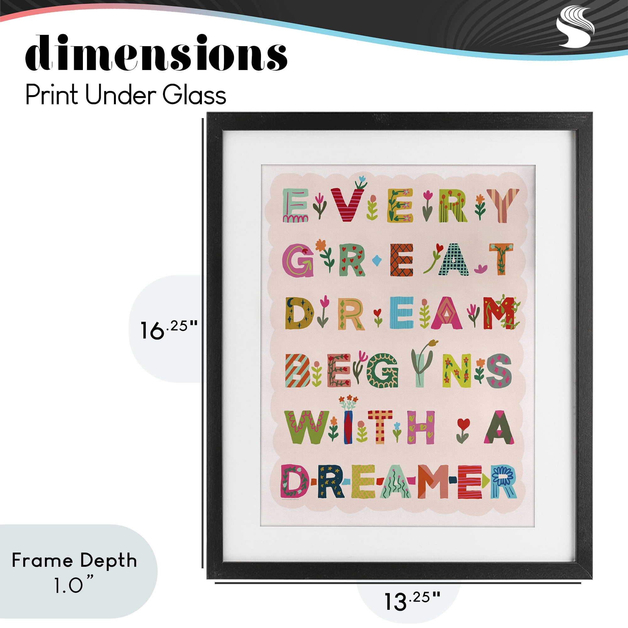 Stupell Industries Every Great Dream Black Framed Print Under Glass, design by Kamdon Kreations