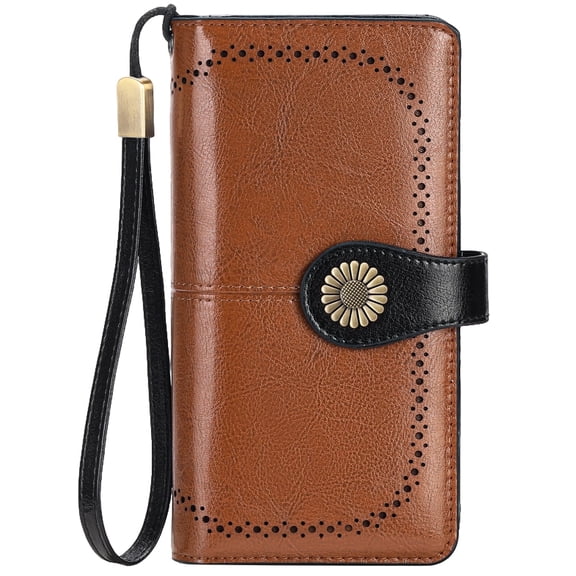 KALUNMA Wallets for Women Genuine Leather Credit Card Holder with RFID Blocking Large Capacity Wristlet