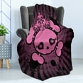 thumbnail image 4 of Skull Soft Flannel Fleece Throw Blanket, Illustration Crown Dark Grunge Style Teen Spooky Halloween October Fall Print, Cozy Plush for Indoor and Outdoor Use, 50" x 60", Pink Black, by Ambesonne, 4 of 5