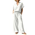 thumbnail image 2 of BRELIL Women Plus Size Two Piece Outfits V Neck Short Sleeve Tee Wide Leg Pants Casual Lounge Set Solid Boho Vacation Travel Loose Tracksuit, White XL, 2 of 6
