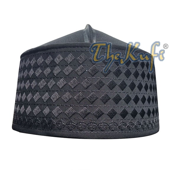 TheKufi Black Rigid Embroidered Habaib Style Muslim Kufi Hat Skull Cap Crown (S-21"(53.3cm))