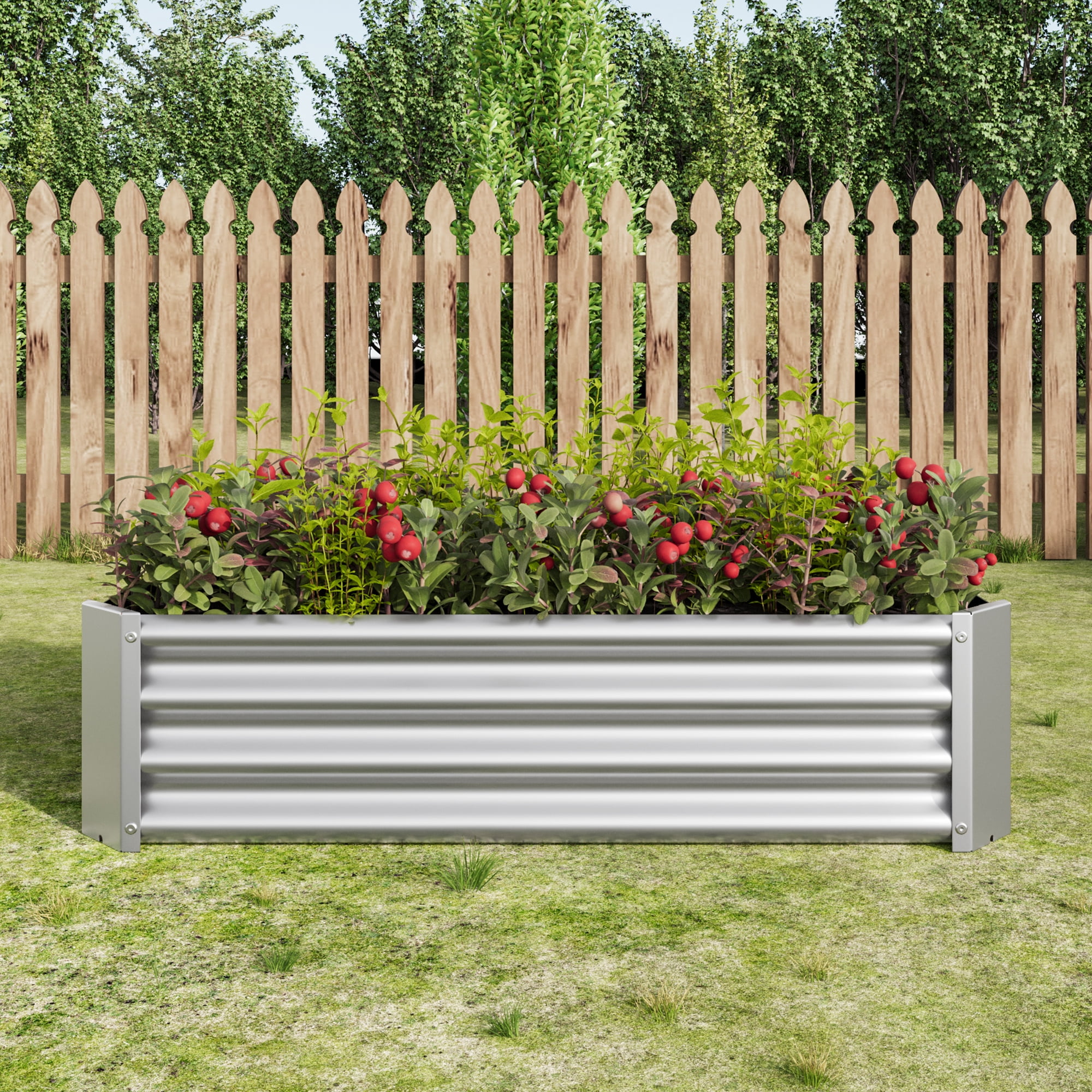 Miniyam 4×2×1ft Metal Raised Garden Bed, Rectangle Raised Planter for Flowers Plants, Vegetables Herb, Silver
