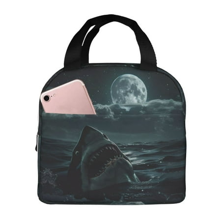 Insulated Lunch Bag for Women Men - Moonlit Night Sky Shark Leakproof Cooler Lunch Box for Women Men  Lunch Tote Bags for Work School Picnic Travel