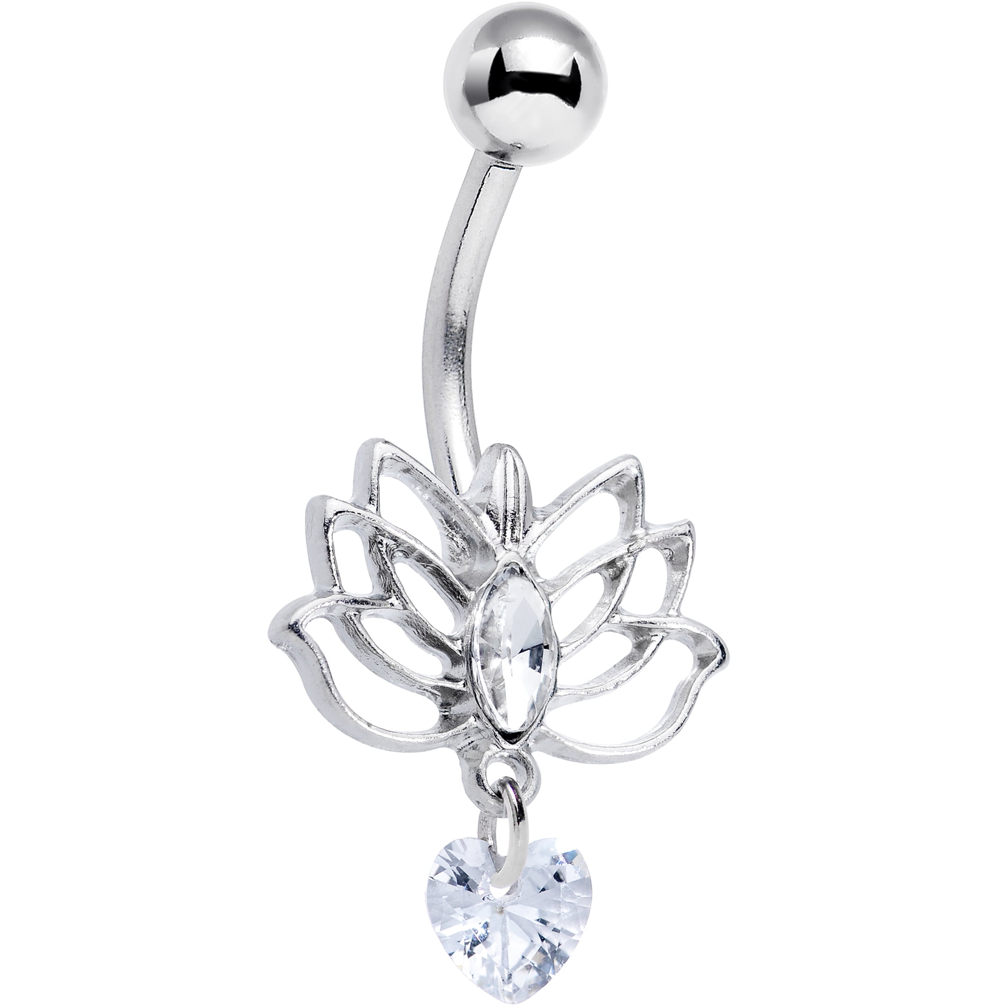 Body Candy 14G 3/8 316L Stainless Steel Navel Ring Piercing Blue Synthetic Opal Hand Lotus Flower Dangle Belly Button Ring 10mm 