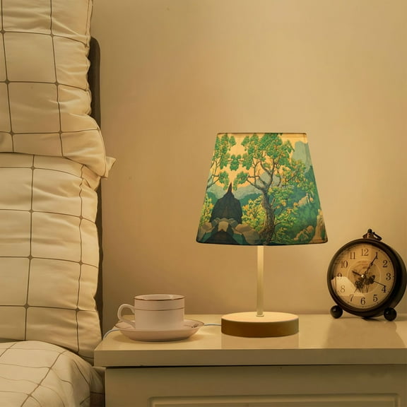 Yayeee Mini Table Lamp 10.8" Dimmable with Fabric Shade 3 Color Temperatures, Beige Tree