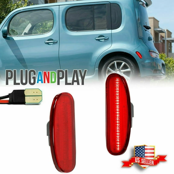 GTINTHEBOX 2x Red Lens LED Rear Bumper Side Marker Lights Lamps For 2009-2014 NISSAN CUBE