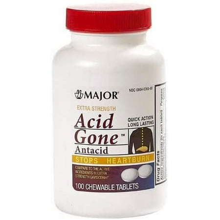 Major Acid Gone Antacid Stops Heartburn, 100 Chewable Tablets, 160 mg