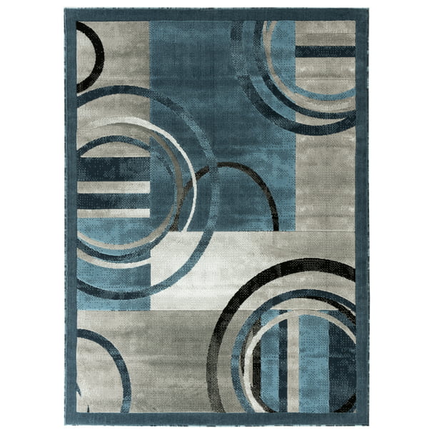 Blue Gray Abstract Modern Area Rug, Contemporary Blue Area Rugs
