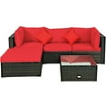 Gymax 5PCS Rattan Sectional Sofa Set Patio Furniture Set w/ Red Cushion