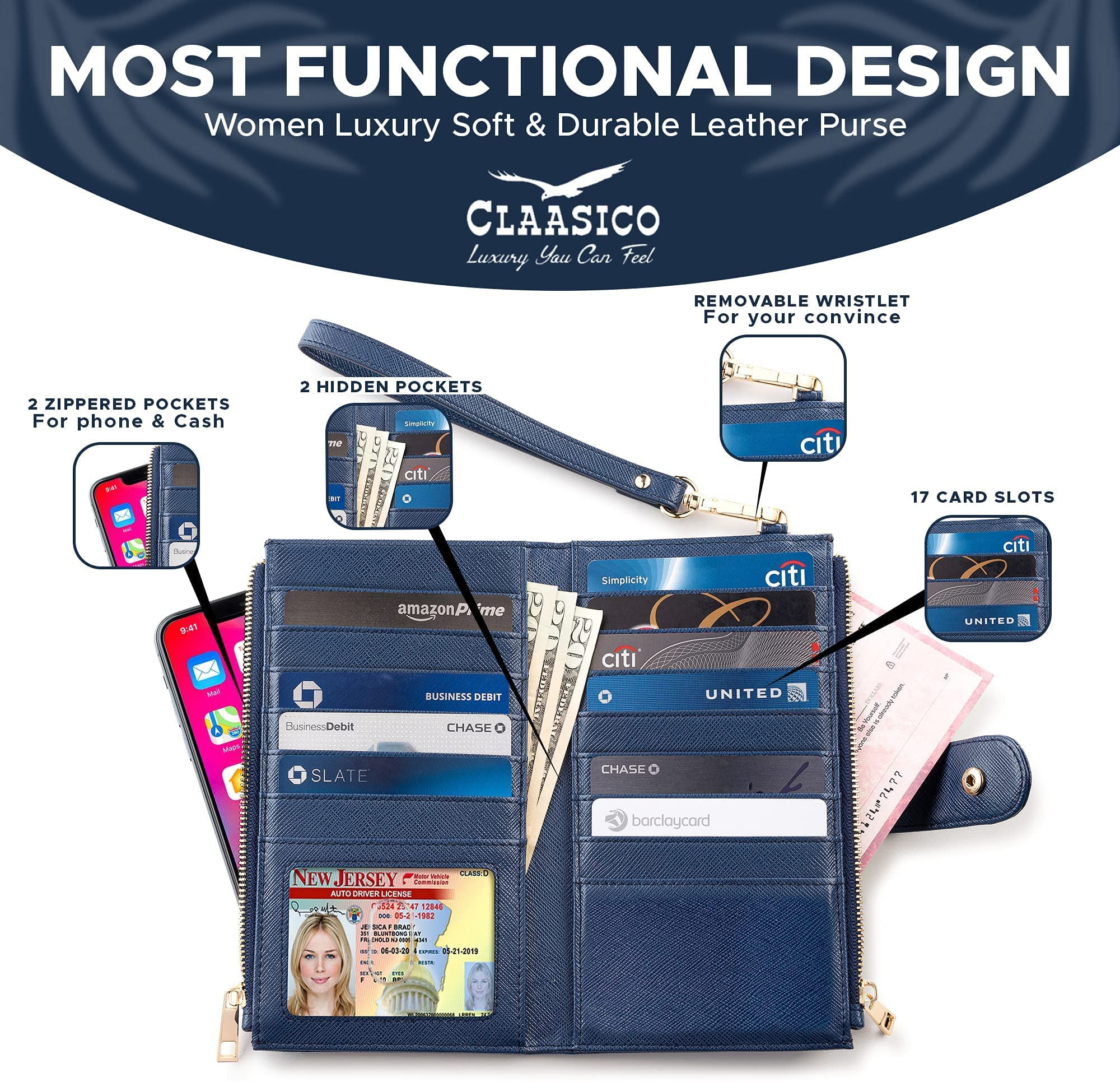 Women's RFID Blocking Wristlet Wallet - Holds Phone, Cards, Cash, Gift Box Included