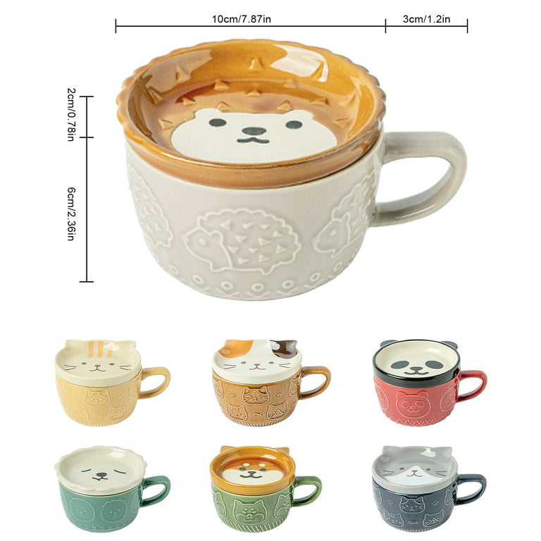 DONGSHANGIFT 2 Pack cute cat Mugs cat coffee Mug Set with lid and Lovely  Kitty Spoon Novelty Morning Tea Milk Mug Set for cat Lovers girls Wo