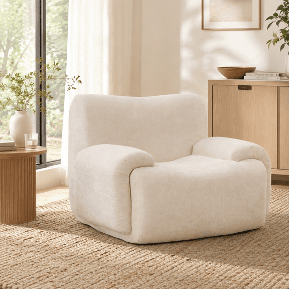 43" Oversized Chenille Accent Chair, Deep Seat Lounge Chair, Beige