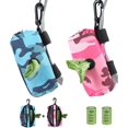 thumbnail image 1 of Paquete de 2 soportes para bolsas de caca de perro – Dispensador de bolsas de caca para correa – Soporte para bolsa de basura para perro para fijación de correa portátil, 2 cremalleras de bloqueo, soporte para bolsa de caca de perro, camuflaje rosa azul ER, 1 of 5