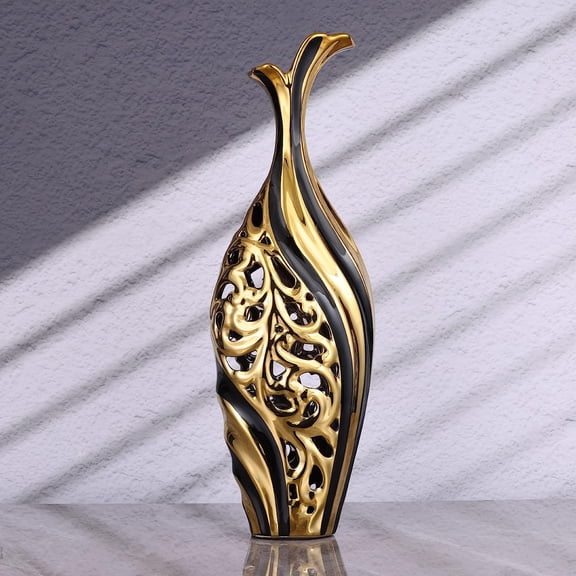 Ceramic Modern Tall Floor Vase 19.6 Inch Black Gold Decorative Vase for Pampas Grass Single Flowers Living Room Dining Room Entryway Home Décor