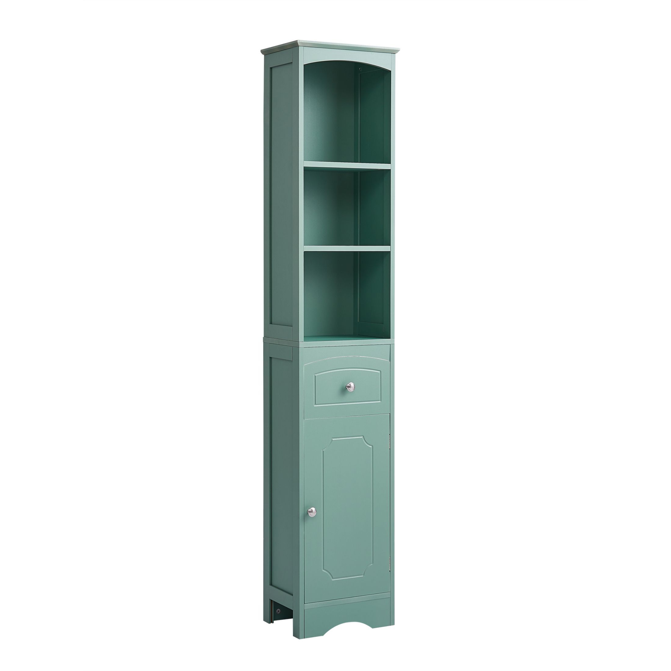 AENKYO Bathroom Cabinet with Adjustable Shelves, High Storage Cabinet with Open Spaces and Drawer, Green