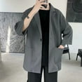 thumbnail image 5 of Men Spring Suit Jacket Men Suit Coat Solid Color Spring Summer Suit Jacket Single-button Lapel Design 3/4 Sleeve Loose Fit Casual Business Outerwear, 5 of 8