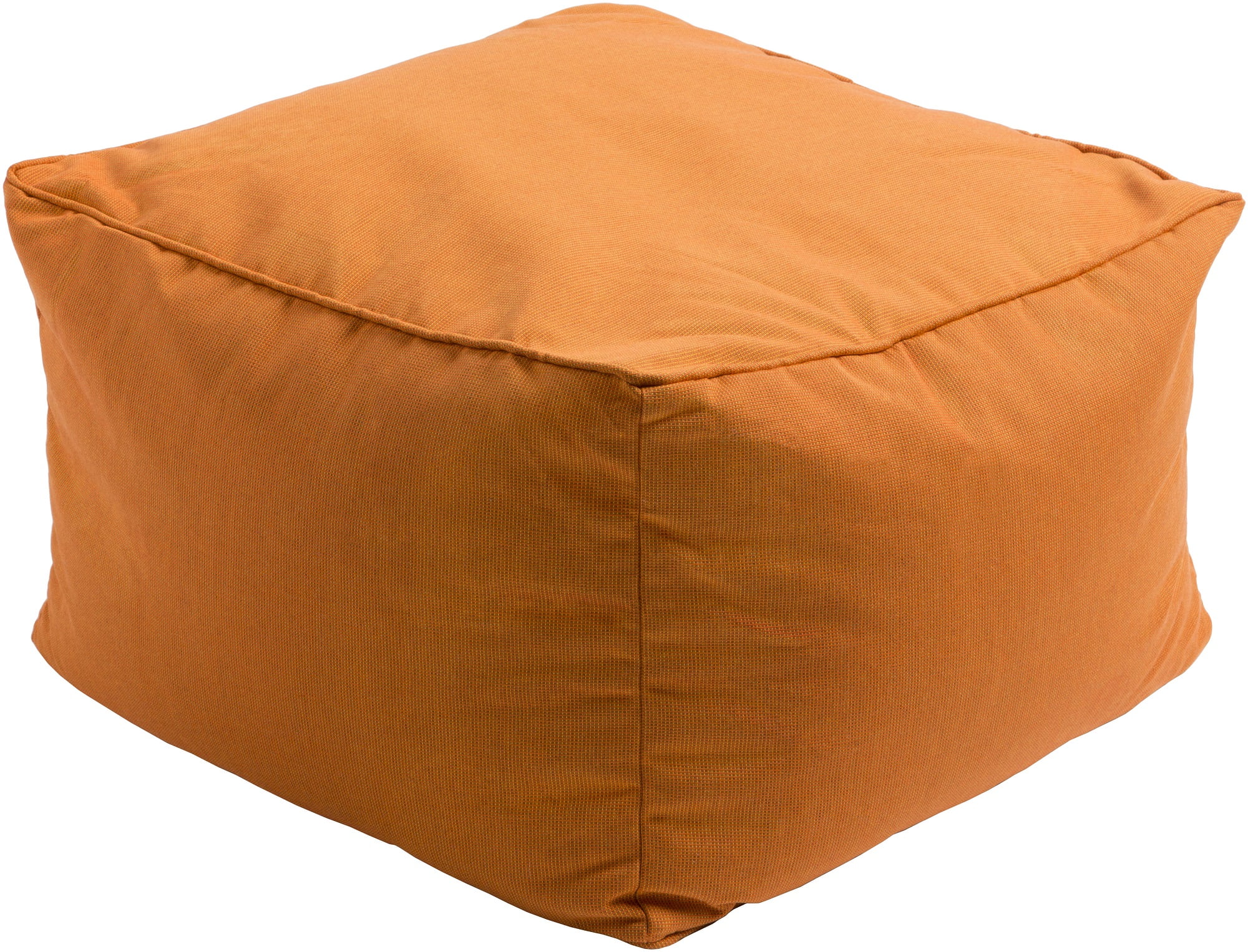 22" Bright Orange Woven Outdoor Patio Cubical Pouf Ottoman with Piping